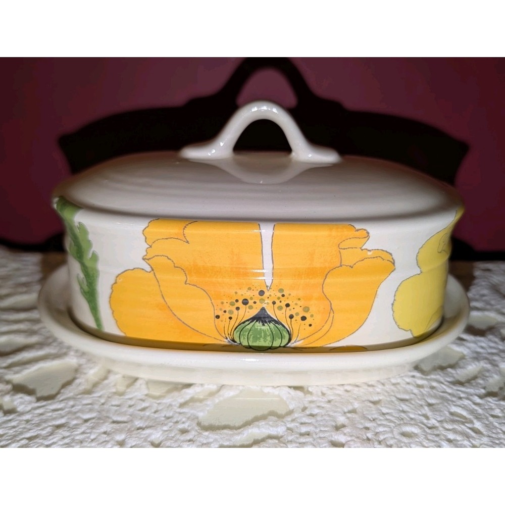 VTG 70s California MCM Metlox Poppytrail Wild Poppy Yellow Covered Butter Dish